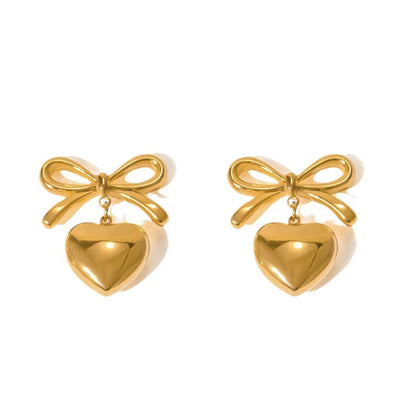 Bow and Heart Drop Earrings