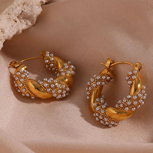 Pearl Twisted Hoop Earrings